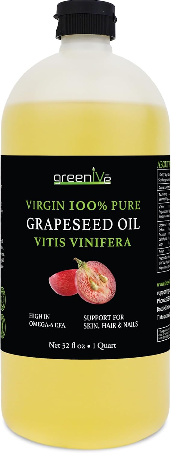 GreenIVe Grapeseed Oil Naturally Grown 100% Pure Cold Pressed Light Flavor High Tempurature Cooking 32oz