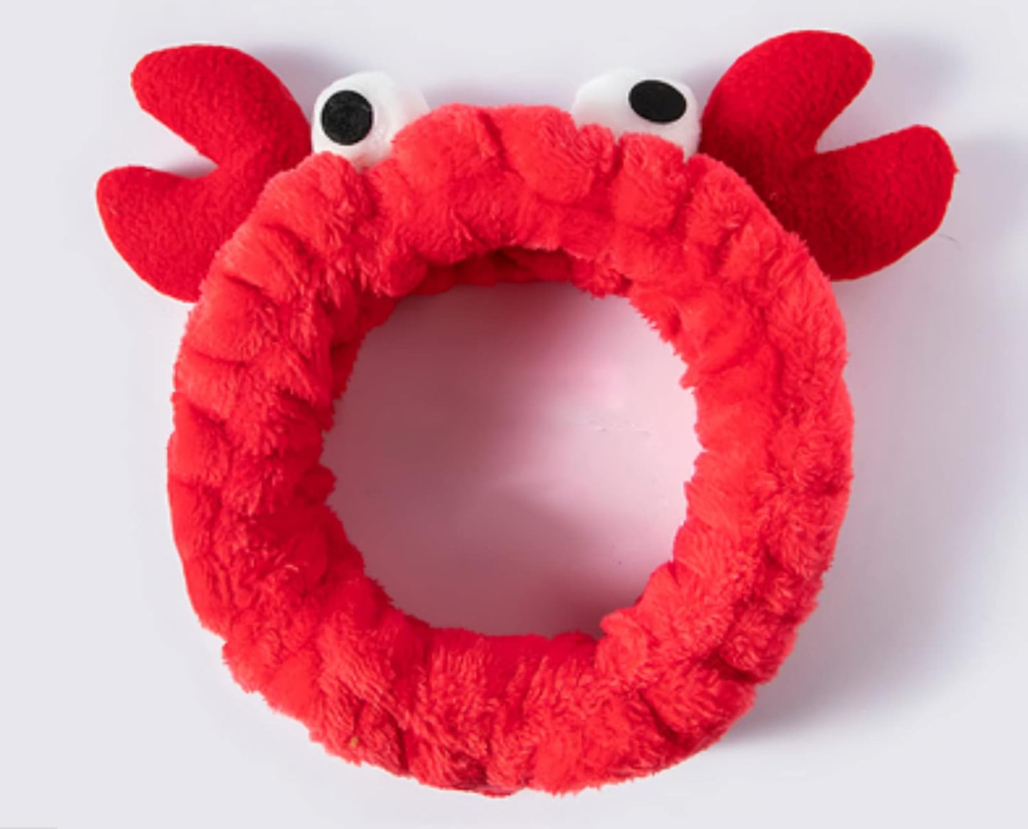 GK-O Creative Face Wash Hair Band Cartoon Crab Headband Womens (Red) | Cute cartoon crab shaped plush face wash hair band with funny eyes soft elastic head band spa makeup wrap for women