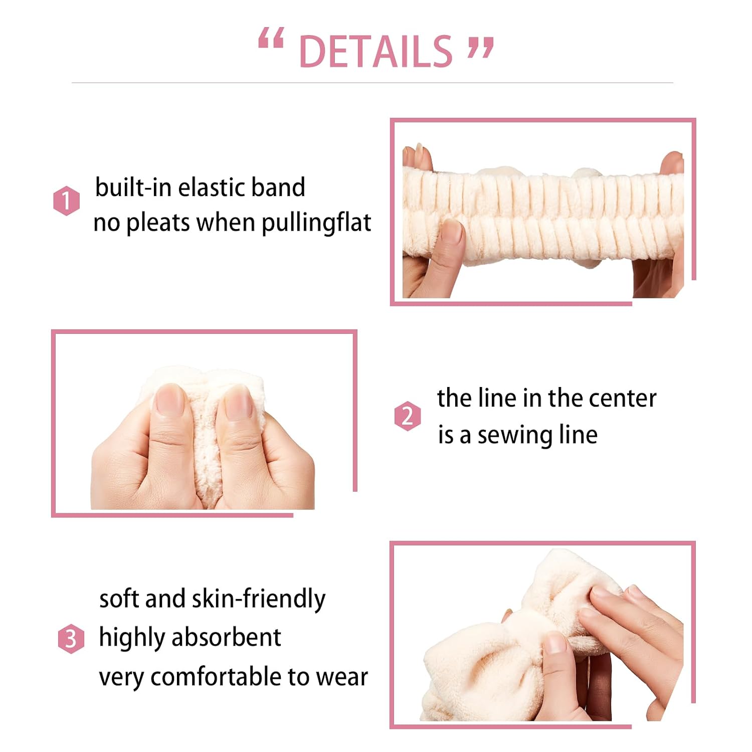 7 Pcs Spa Set, Facial Headband and Wristband Set, Skincare Accessories, College Style Girl Idea Gifts, Hair Accessories for Women and Girls (Pink)