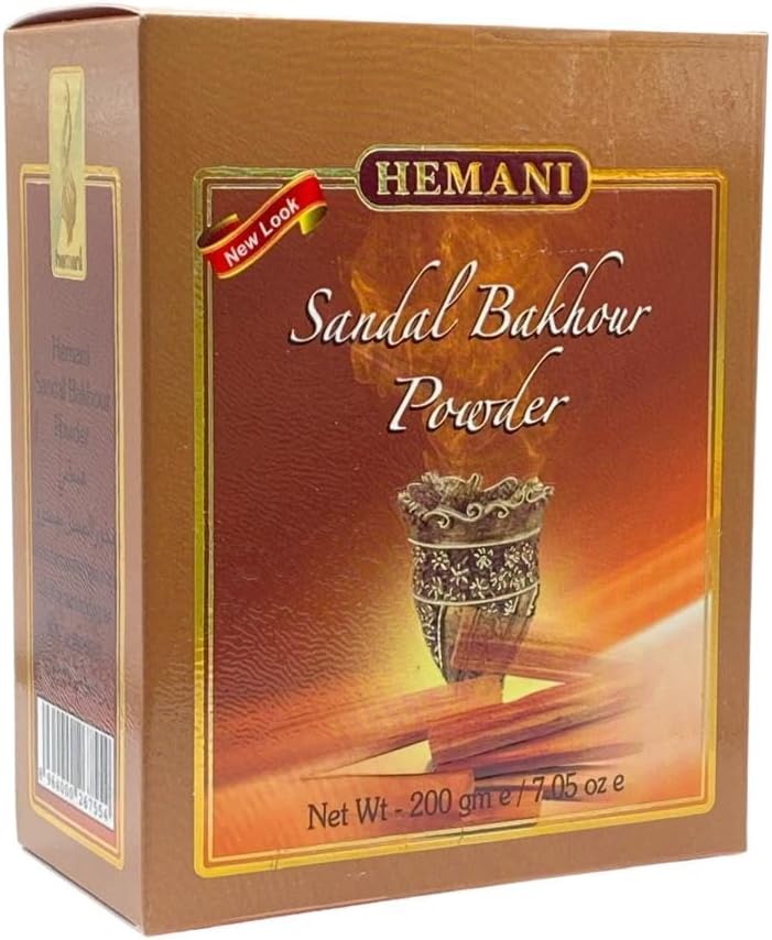 Hemani Sandal Bakhoor 200g - Sandalwood Bakhour Incense Powder for Mabkhara Burner - Arabian Bukhoor, Long-Lasting Home Fragrance - Halal, Alcohol-Free - Hemani Since 1949