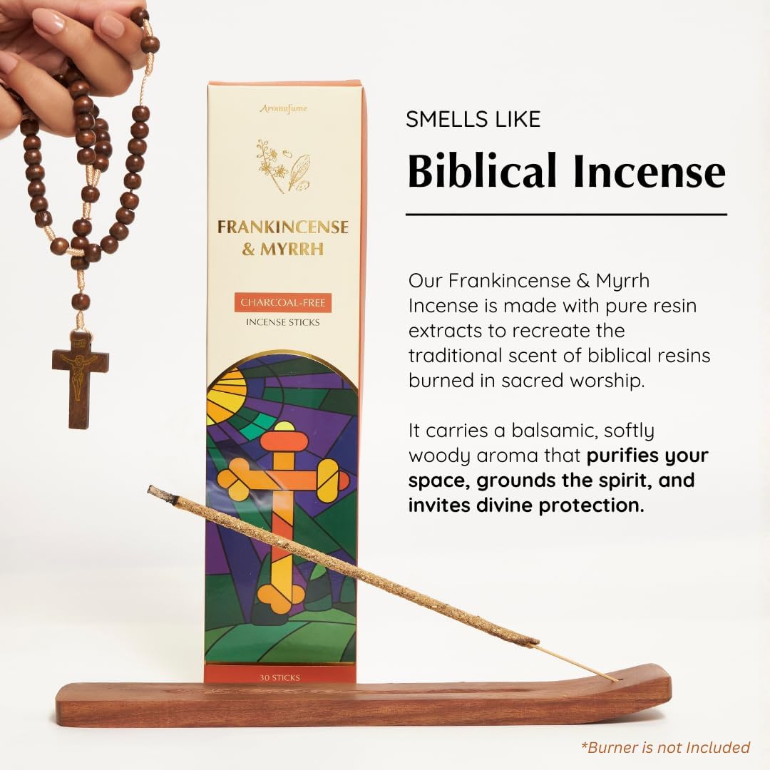 Frankincense & Myrrh Luxury Incense Sticks by Aromafume| 3x30 Sticks for Prayer, Meditation, Aromatherapy, Purification & Protection| Charcoal Free| Long Lasting Aroma, Spiritual Gifts