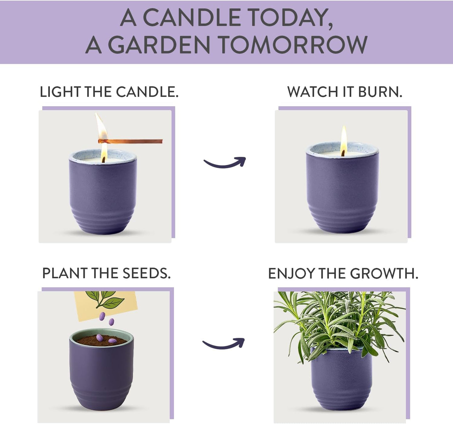 Modern Sprout - 2-in-1 Soy Candle & Planter - Violet Hour (Lavender, Grape Soda, Wild Iris, Violet) 6 Oz Scented Candle w/Lavender Seeds - Ceramic Vessel Dual Purpose Jar - 38-40 Hour Burn