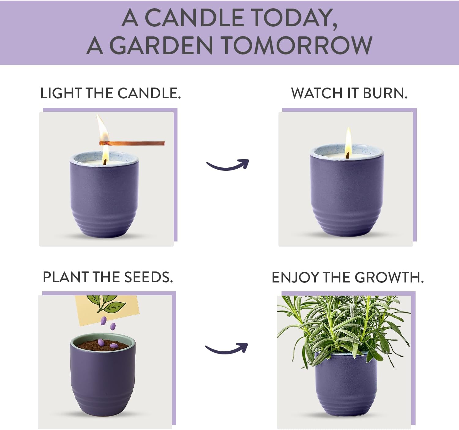 Modern Sprout - 2-in-1 Soy Candle & Planter - Violet Hour (Lavender, Grape Soda, Wild Iris, Violet) 6 Oz Scented Candle w/Lavender Seeds - Ceramic Vessel Dual Purpose Jar - 38-40 Hour Burn