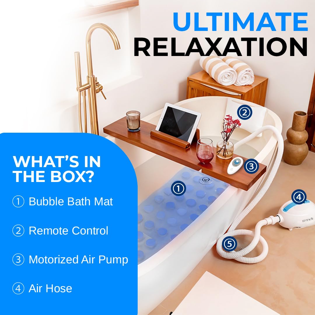 SereneLife Portable Spa Bubble Bath Massager - Waterproof Non-Slip Mat with Suction Cup Bottom