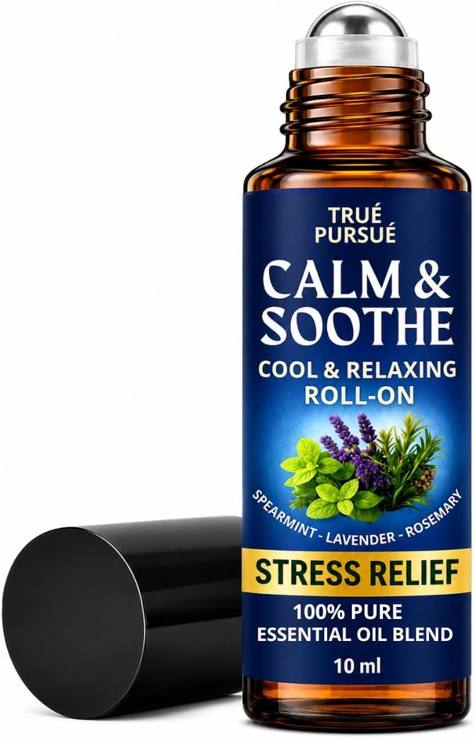 Soothe & Calm Essential Oil Roll On – Frankincense & Lavender Essential Oil Roller – Stress Relief Oil Roll On – 100% Pure Aromatherapy Calming Oils for Anxiety, Migraine & Sleep – 10ml TRUÉ PURSUÉ