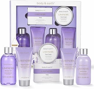 BODY & EARTH Bath and Body Gift Set - 6 Pcs Lavender Bath Kit for Women Spa Set, Birthday, Mother's Day Gift Set for Women Includes Bubble Bath, Shower Gel, Body Lotion