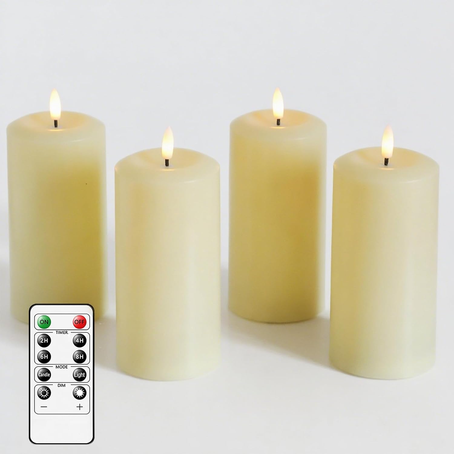 MUMCHASI 4 Packs Flameless Candles, Battery Operated Candles with Remote, Plastic LED Flickering Candles, Pillar Candles for Home Wedding Party Halloween Christmas D3 xH6 (Ivory)