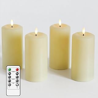 MUMCHASI 4 Packs Flameless Candles, Battery Operated Candles with Remote, Plastic LED Flickering Candles, Pillar Candles for Home Wedding Party Halloween Christmas D3 xH6 (Ivory)