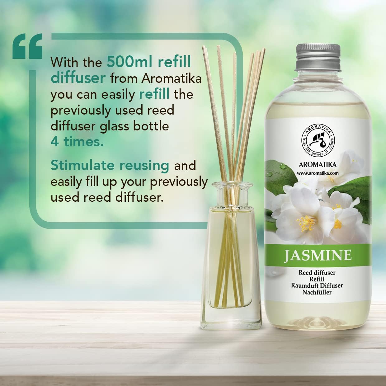Jasmine Reed Diffuser Refill - 4x17 Fl Oz - Scented Reed Diffuser Refill - Home Fragrance - Air Freshener - Room Freshener - Floral & Long Lasting Scent - Aromatherapy