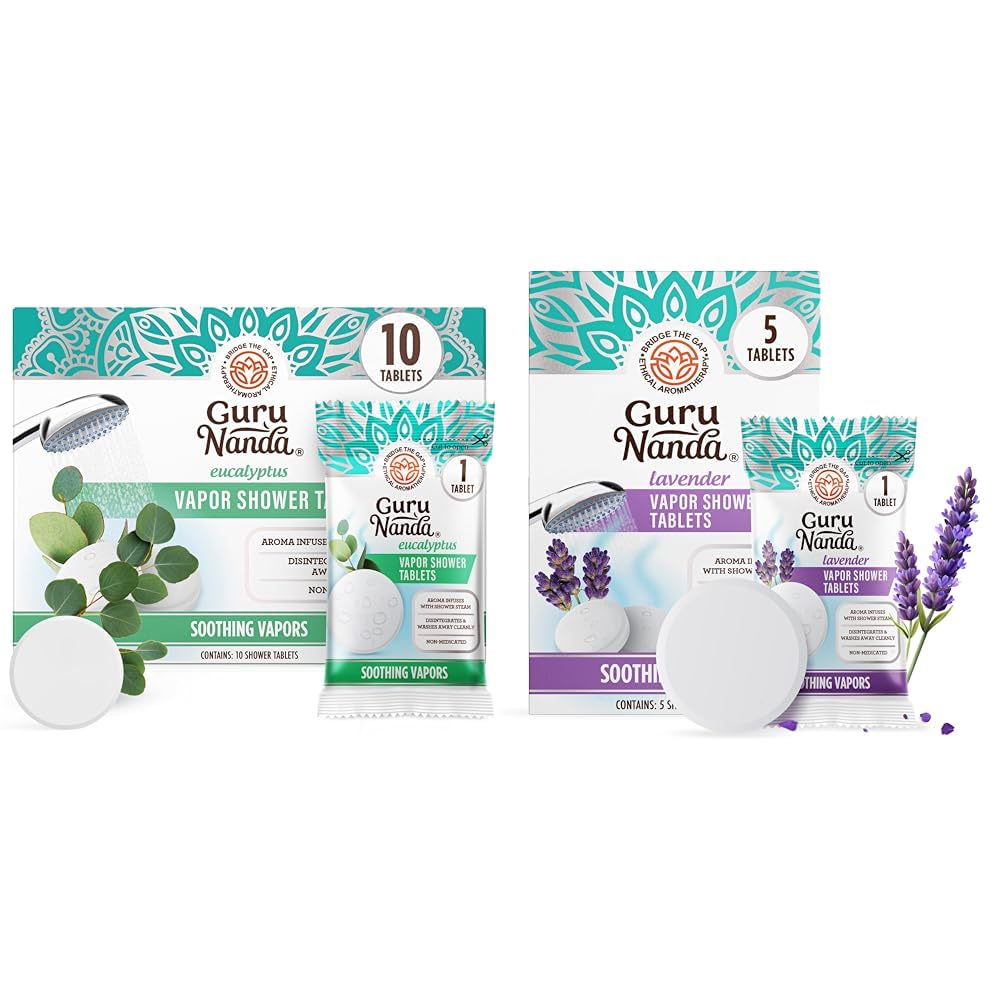 GuruNanda Eucalyptus Vapor Shower Tablets 10Ct & Lavender Vapor Shower Tablets 5Ct