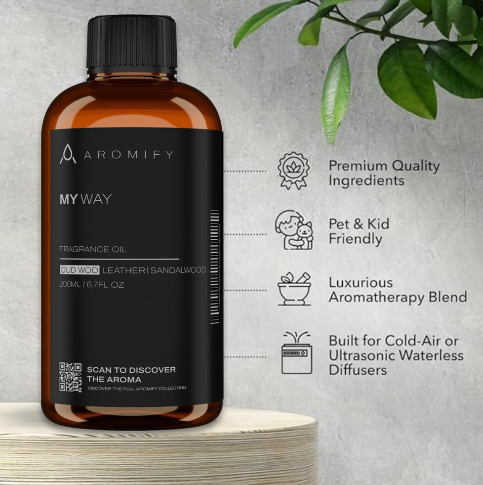 My Way Fragrance Oil for Diffuser, Luxury Hotel Scent with Leather, Sandalwood & Oud Wood, Fragrance Oil for Aromatherapy & Home Fragrance, Cold Air Diffuser Oil, 200ML (6.7 FL OZ)