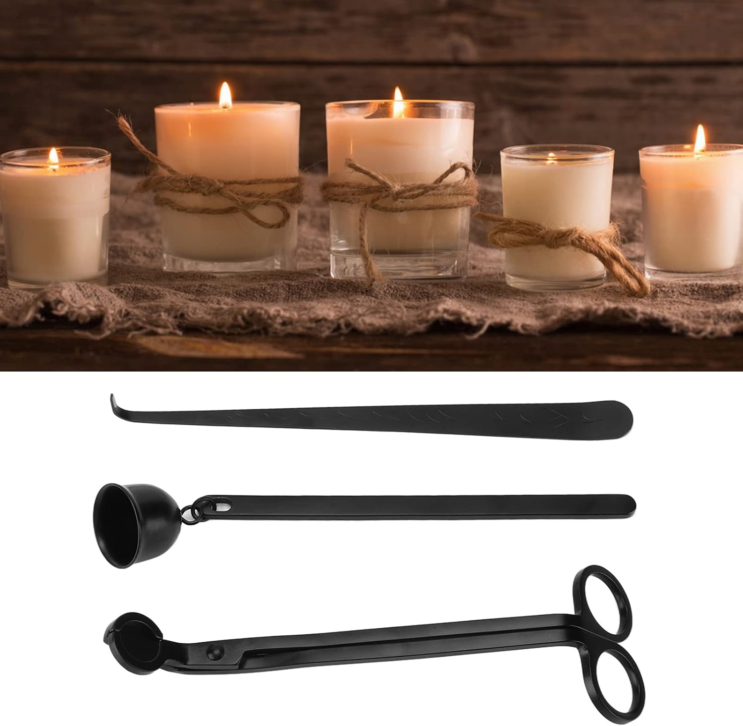 Candle Wick Trimmer Set, Candle Tool Kit, Elegant Stainless Steel Wick Dipper and Extinguisher with Brocade Bag, for Aromatherapy Candles and Candle Lovers Gift