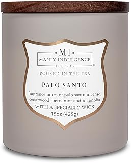 Manly Indulgence Palo Santo Scented Candles for Men, 15 oz Wooden Wick, Premium Soy Blend Wax, 60H Burn, Candles for Home Scented - Made in The USA