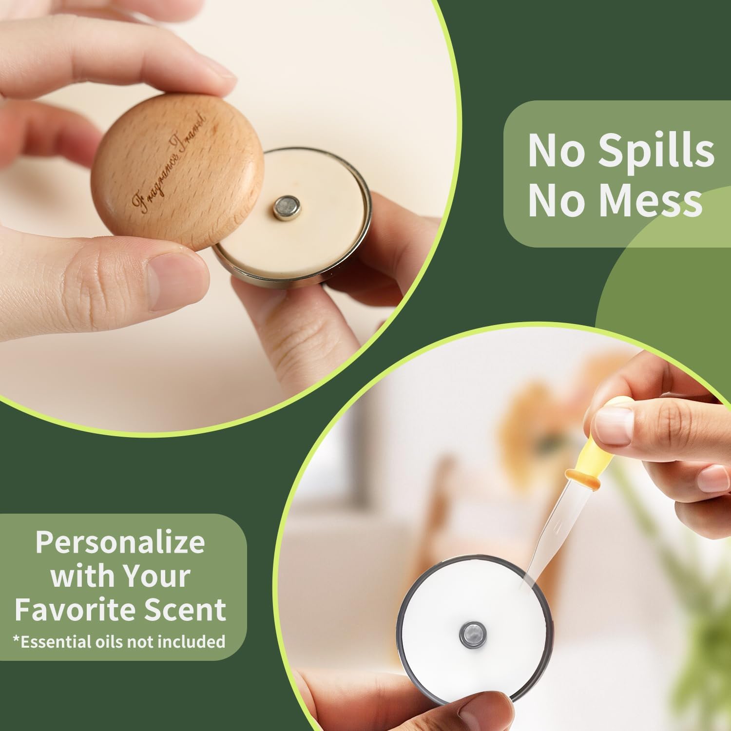Wooden Car Air Freshener Vent Diffuser, Light Brown Beech Wood with Zinc Alloy Base, Refillable Essential Oil Compatible Car Vent Clip, Includes 4 Scented Pads, Long Lasting Natural Diffuser
