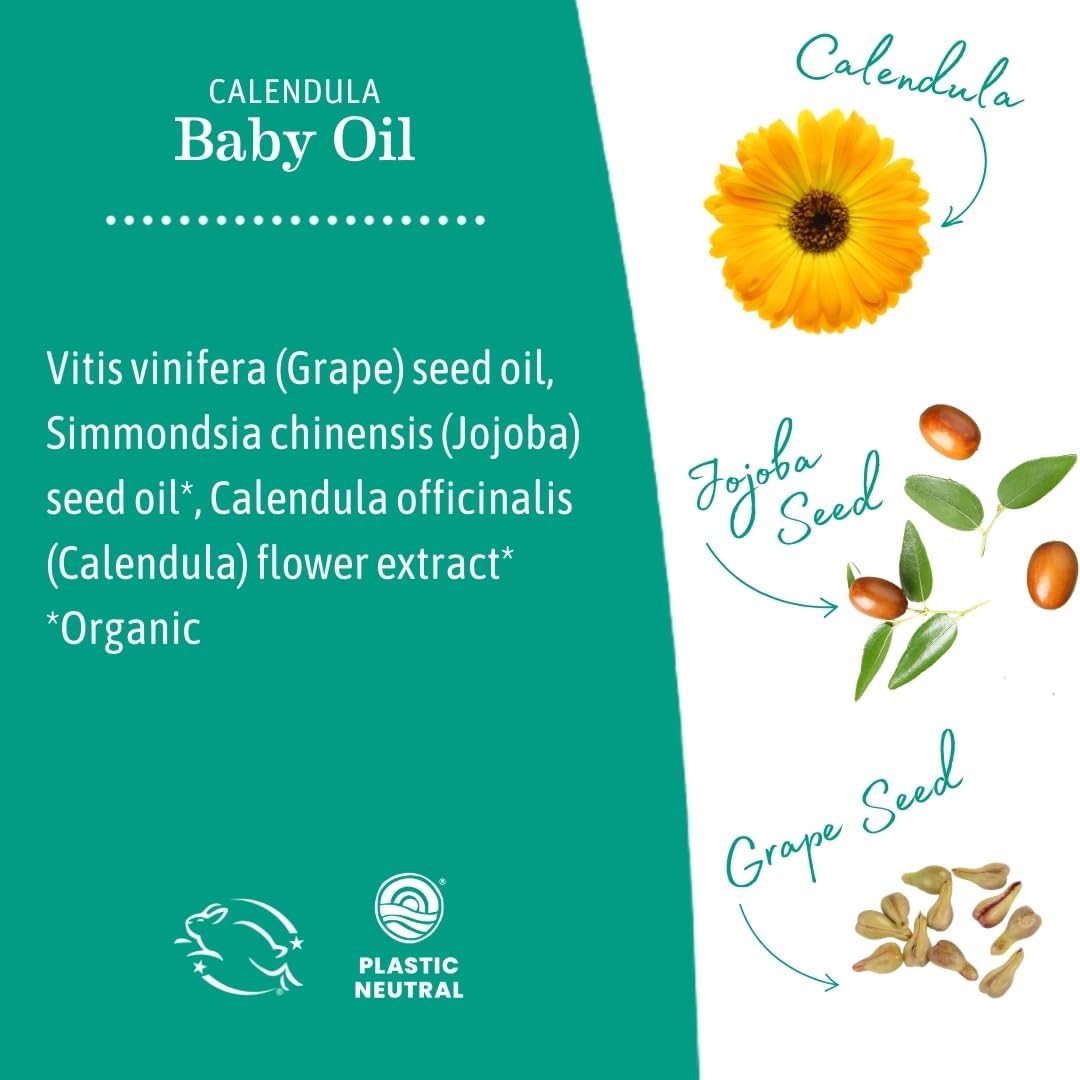 Earth Mama Calendula Baby Oil - Body and Massage Oil for Newborns and Infants - 4 fl oz - Fragrance-Free - Dry Skin & Scalp Moisturizer