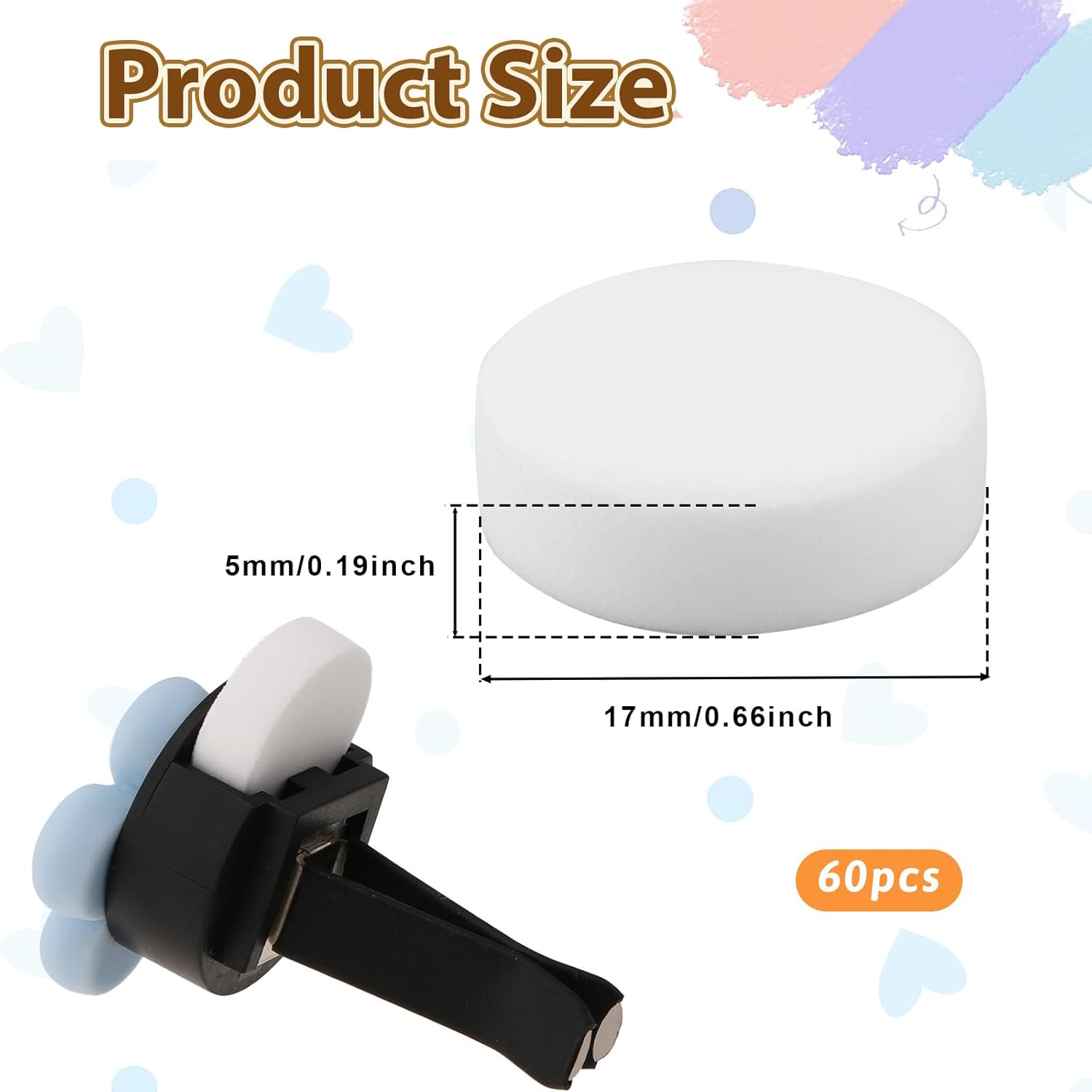 60Pcs Car Air Vent Clip Replacement Pads Unscented Essential Oil Perfumes Refill Pads for Car Air Freshener Clips Diffuser 17mm White Refill Replacement for Custom Fragrance