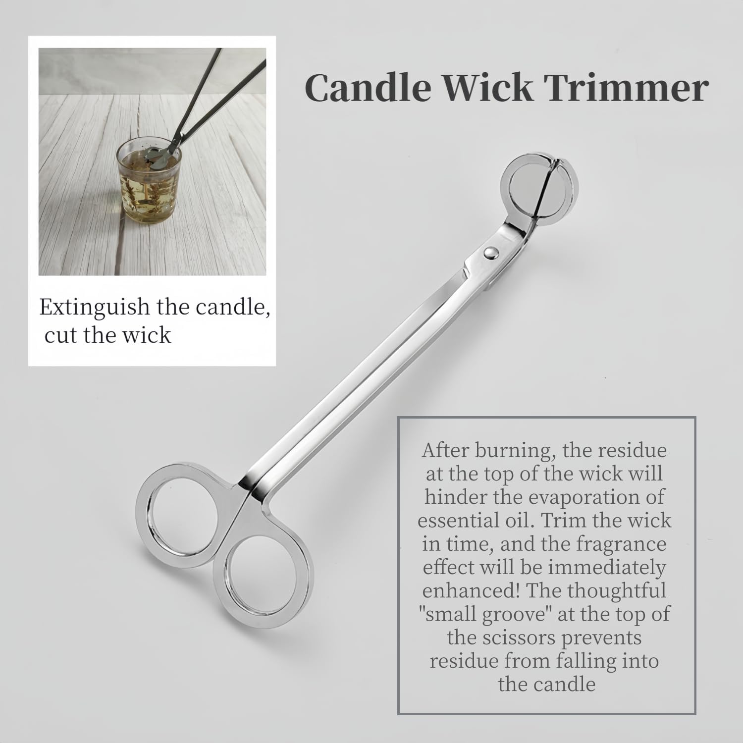 Candle Wick Trimmer，Professional Copper-Nickel Plated Candle Wick Trimmer 2-piece Set, 7.09-inch Silver Scissors with Decorative Patterns, Candle Maintenance Tool with a Ball Head