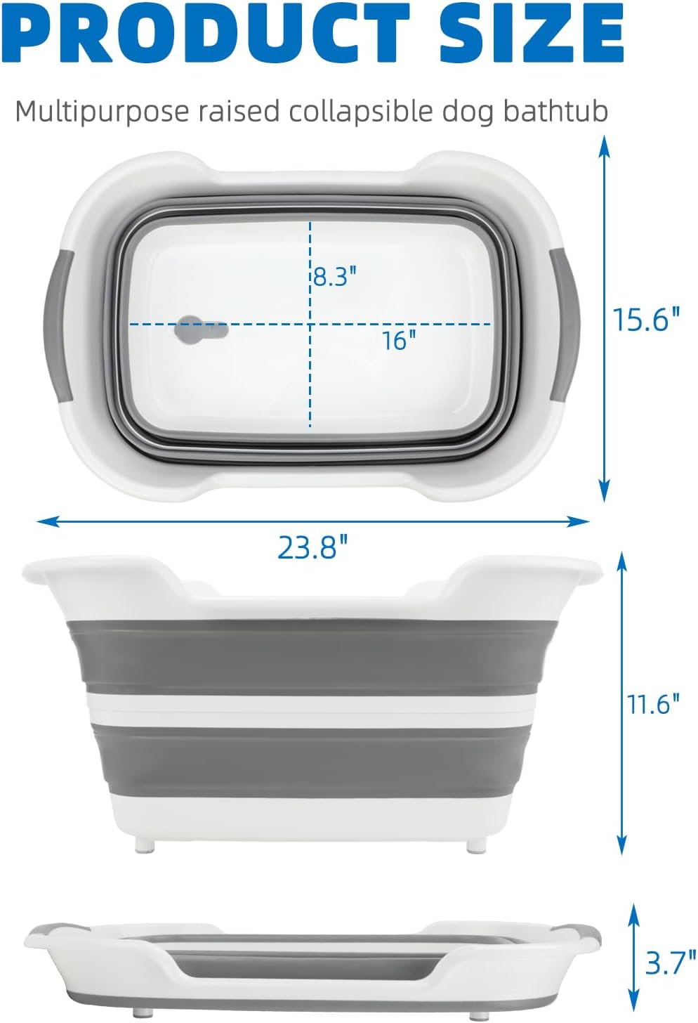 7.1 Gal/27L Multipurpose Collapsible Dog Bathtub, Raised Small Pet Bathtub with Drainage Hole and Pet Hair Collector, Portable Dog Bath Tub for Puppy Cats Space Saving Laundry Basket Organizer