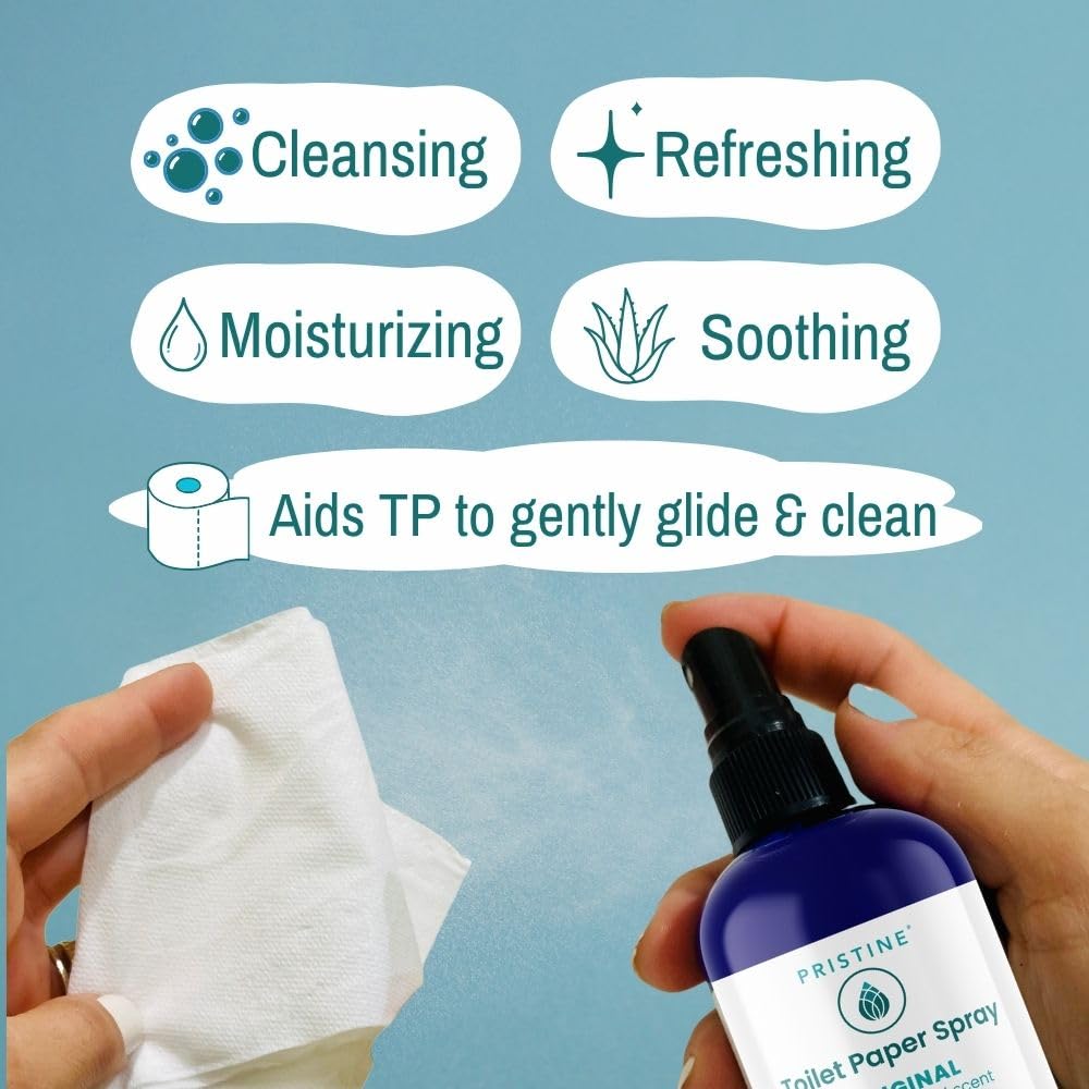 PRISTINE Toilet Paper Spray, As Seen on Shark Tank, Flushable Wipe Alternative, Personal Cleansing Bathroom Spray for Regular Toilet Tissue, Bidet Alternative, Made in USA, Cooling Peppermint, 4oz