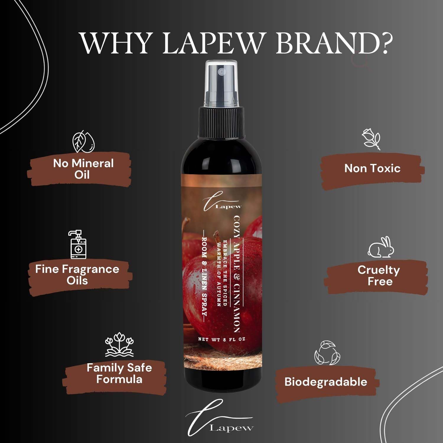 Lapew Room & Linen Spray | Fragrance Mist for Home, Car & Office | Fabric & Air Freshener | Neutralizing Mist | Made in USA | Cozy Cinnamon & Apple