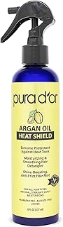 PURA D'OR 8 Oz Argan Oil Heat Shield Protectant Spray with Select Organic Ingredients, Protects Up To 450º F From Flat Iron & Hot Blow Dry, Leave-In, Define & Shine Dry & Damaged Hair