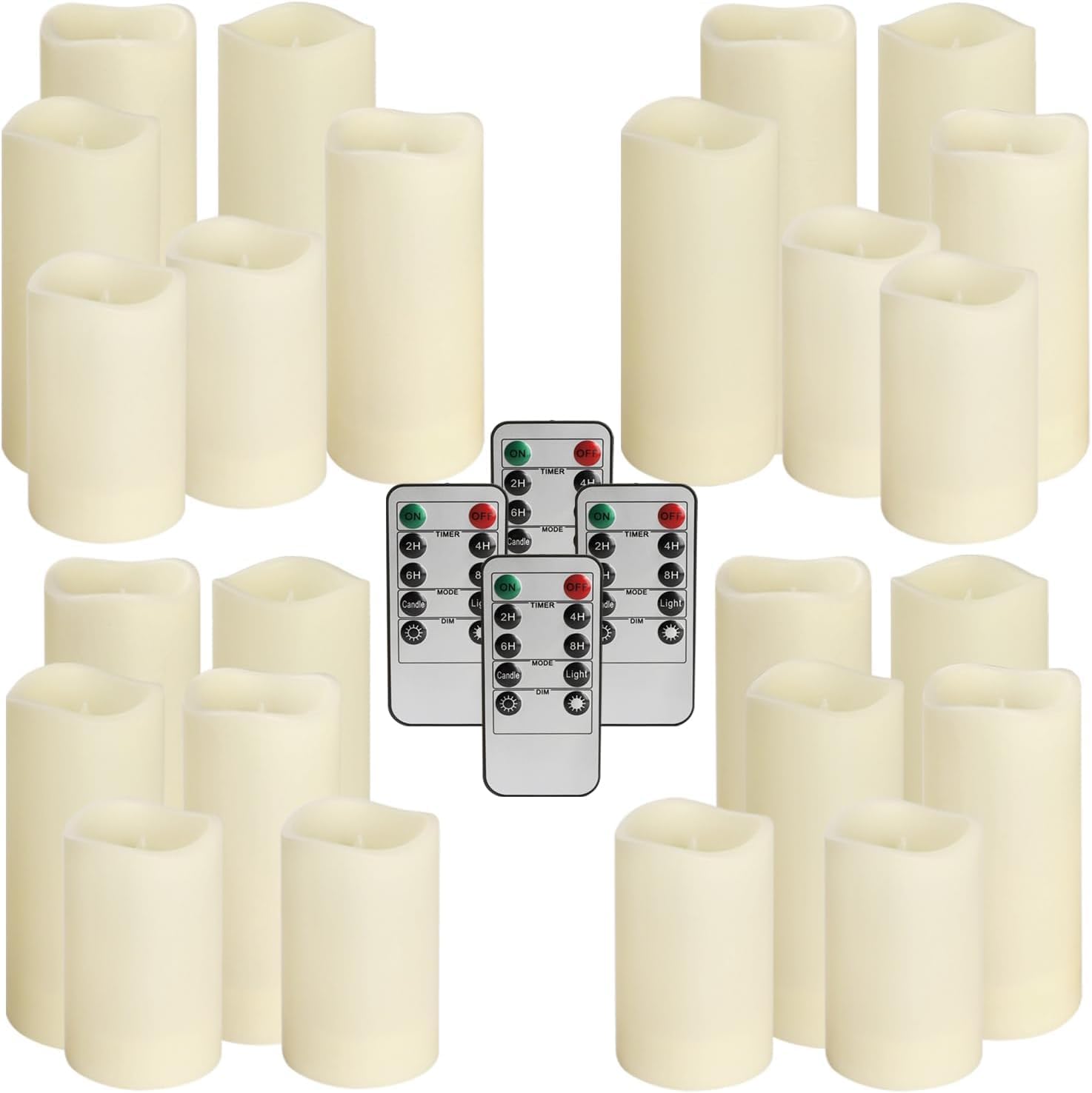 YOROXRG Set of 24 Waterproof Outdoor Flameless Candles, LED Candles with 4 Remote and Timer,(H 4" 5" 6" x D 2.2"),for Christmas,Halloween,Wedding,Festival