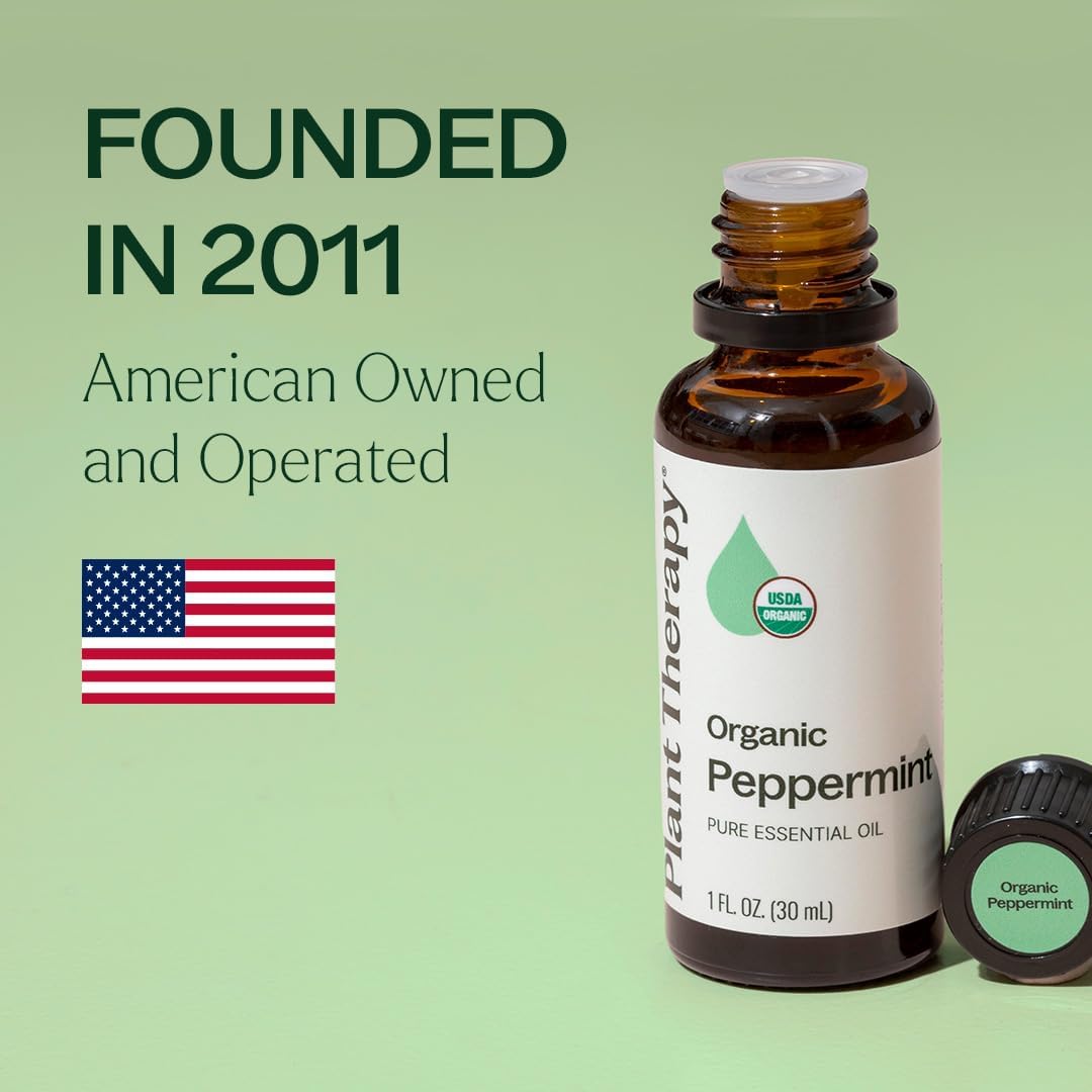 Plant Therapy Organic Peppermint Essential Oil 10 mL (1/3 oz), 100% Pure, Undiluted, USDA Certified Organic, Undiluted, Natural Aromatherapy, for Neck Tension and Muscle Discomfort