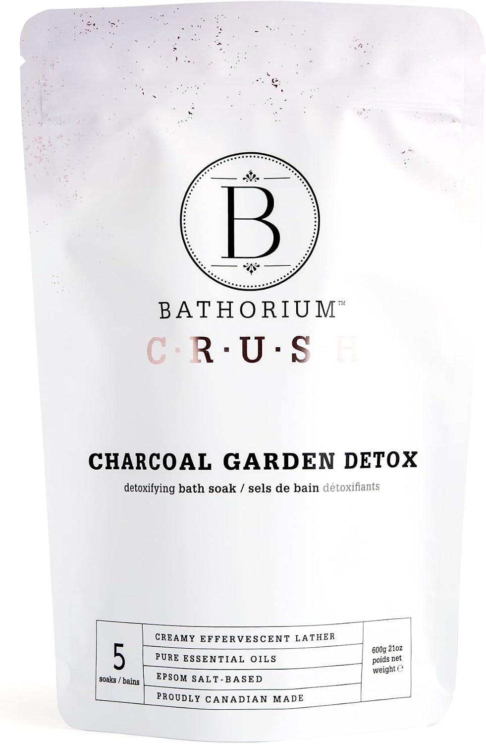 Bathorium Charcoal Garden Detox Crush, Purifying Bath Soak with Activated Charcoal & Eucalyptus, pH-Balanced, Herb-Scented Bath Soak, 5+ Baths, 21 oz