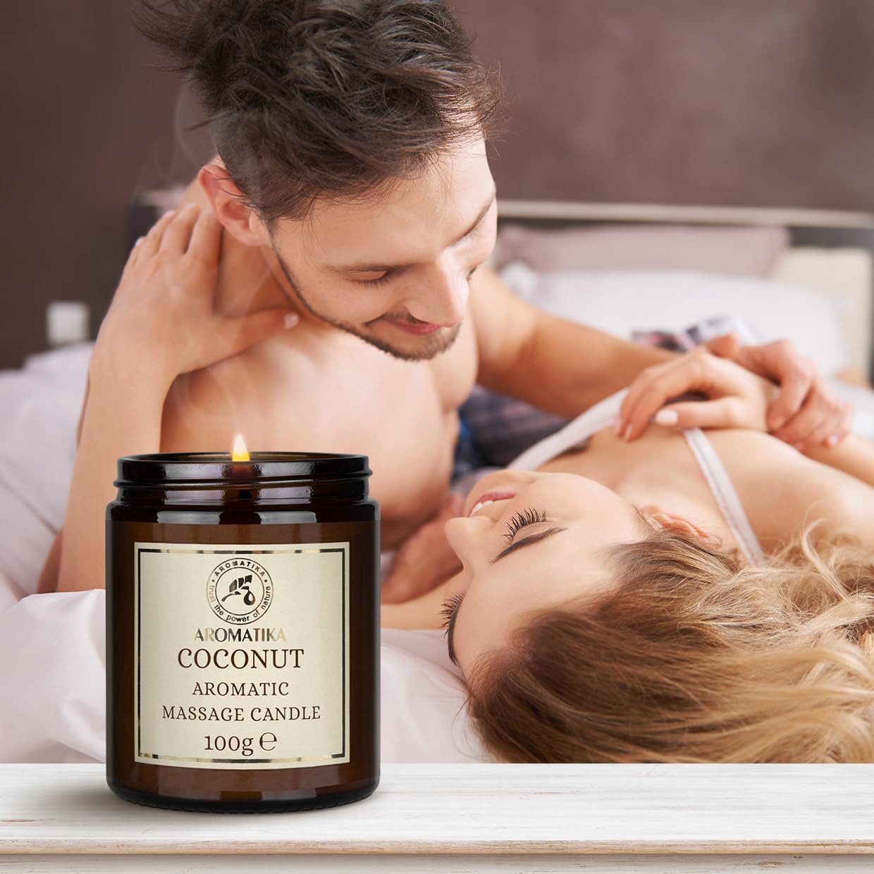 AROMATIKA Coconut Scented Massage Candle - Soy Wax 3.5Oz - Relaxing Massage Candle - Aromatherapy