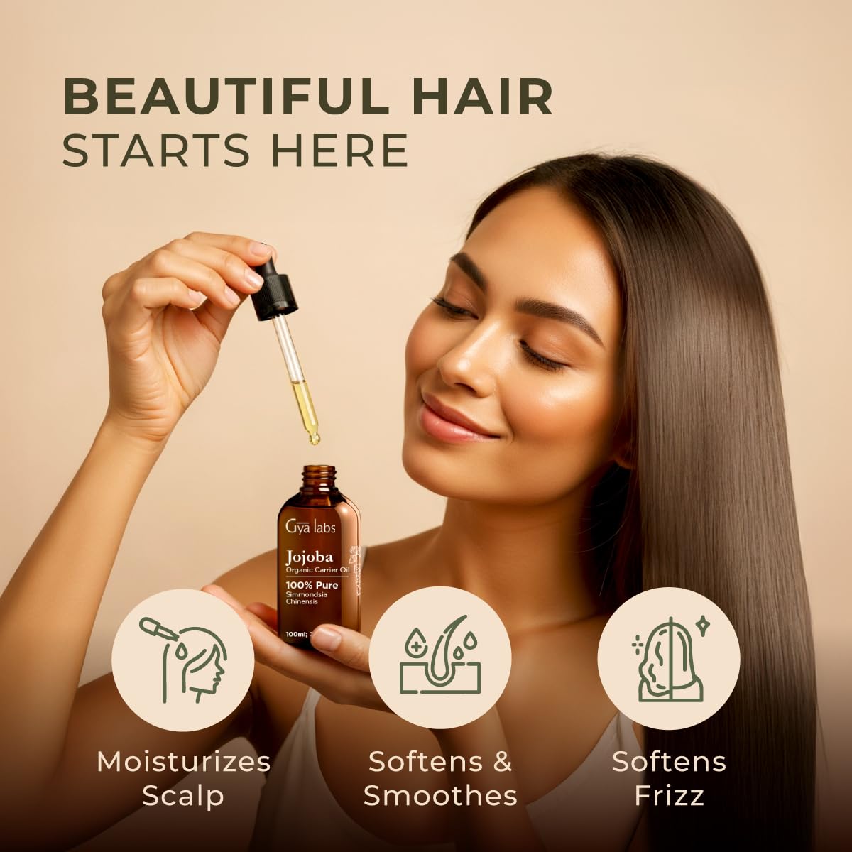 Gya Labs USDA Organic Jojoba Oil - 3.4 Fl Oz - Carrier Oil for Hair, Skin, Face, Scalp & Body Massage