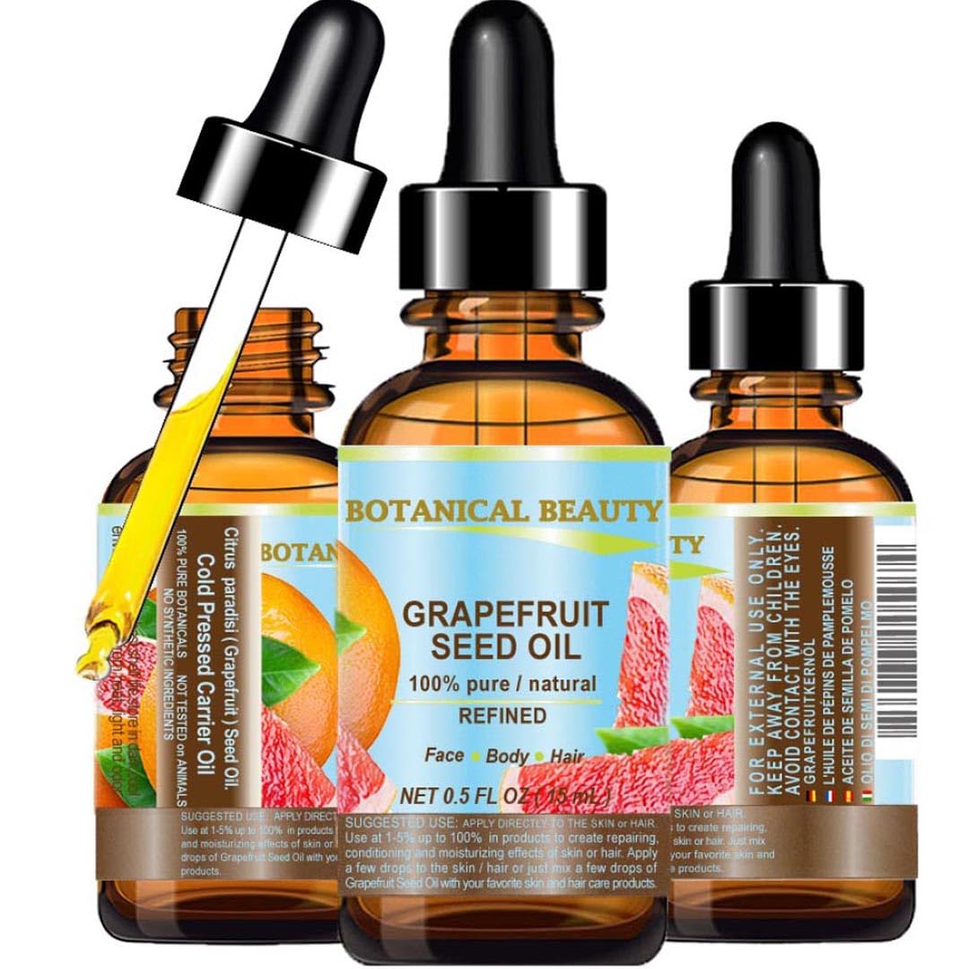 GRAPEFRUIT SEED OIL. 100% Pure / Natural / Undiluted /Refined COLD PRESSED CARRIER OIL (Not Essential Oil). 0.5 Fl.oz.- 15 ml. For Skin, Hair and Lip Care. "One of the richest natural sources of