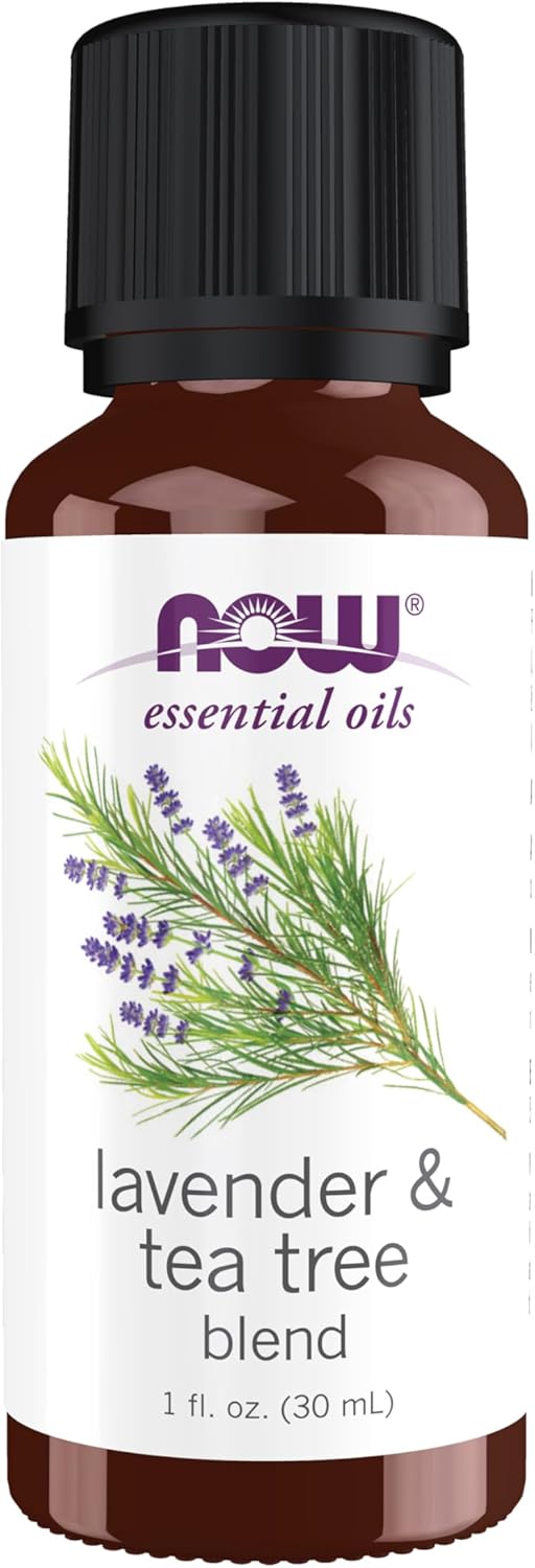 NOW Essential Oils, Lavender & Tea Tree Oil, Stimulating Aromatherapy Scent, Blend of Pure Lavender Oil and Pure Tea Tree Oil, Vegan, Child Resistant Cap, 1-Ounce
