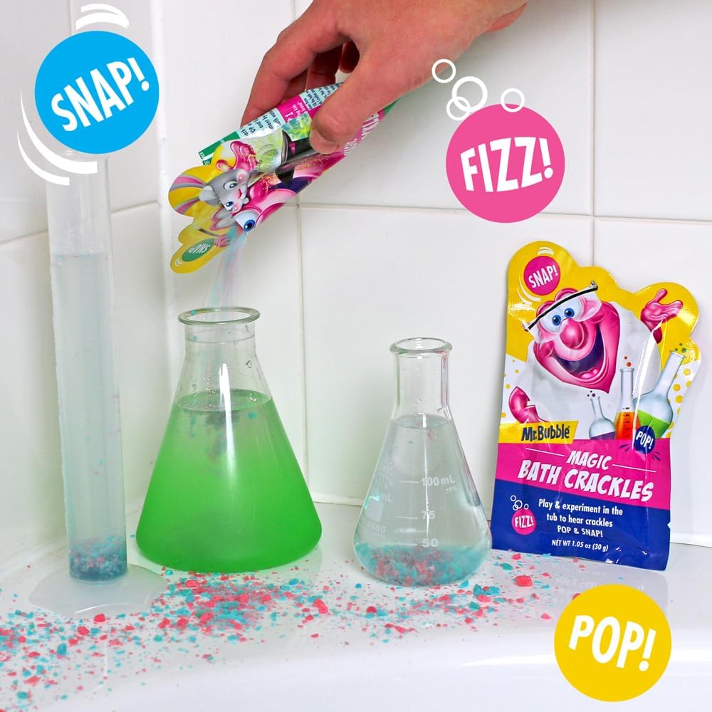 Mr. Bubble Magic Bath Crackles, Fun to add to Bubble Bath to Make Bath Time Exciting for Kids with Colorful Pops and Fizzy Snaps, 1 oz Packet, Pack of 12