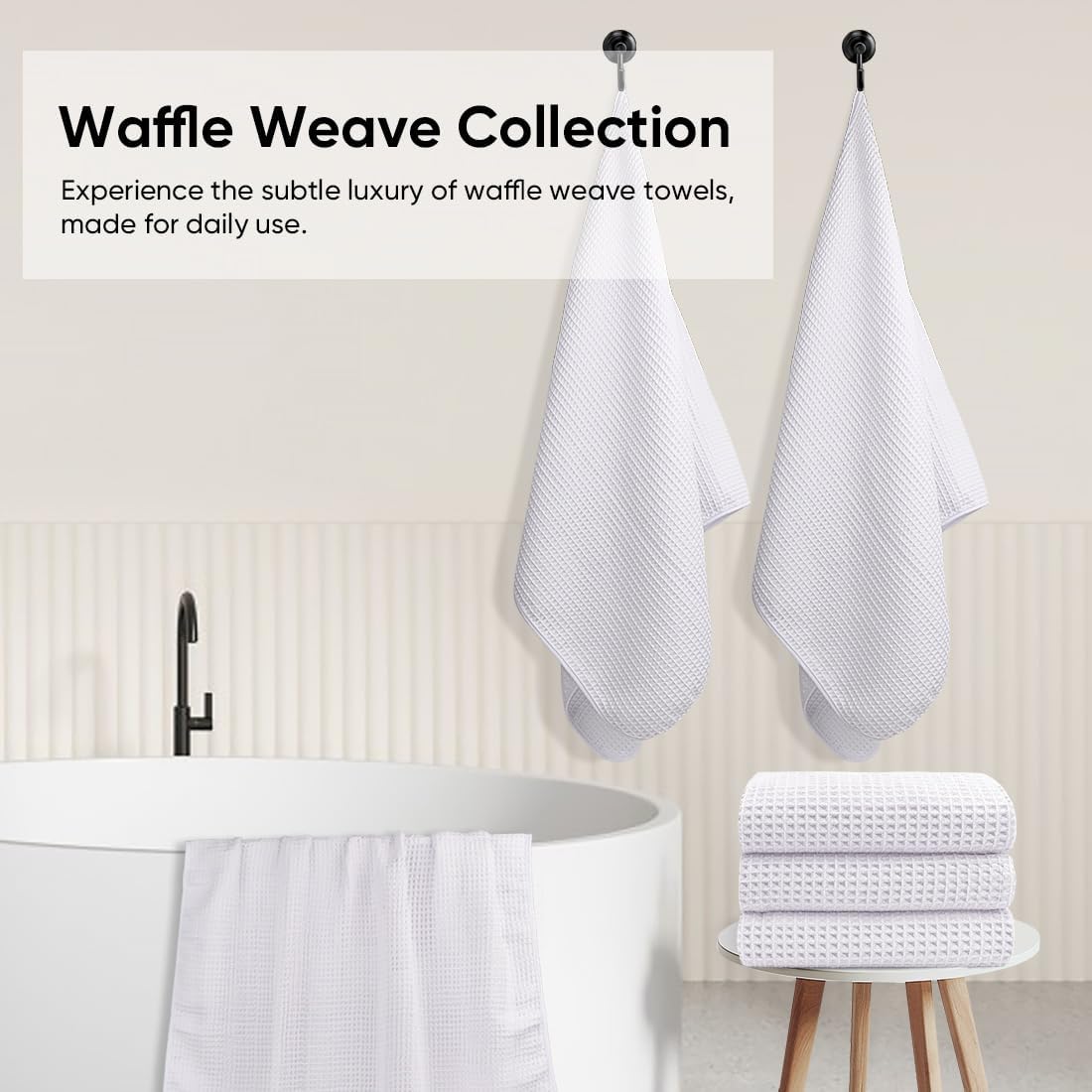HOMEXCEL Waffle Bath Towels Set 4 Pack, Premium Microfiber Bathroom Towels, Ultra Soft, Lightweight, Highly Absorbent and Quick Dry Towel for Bathroom, Gym, Shower, Hotel, and Spa, 30 x 60 Inch, White
