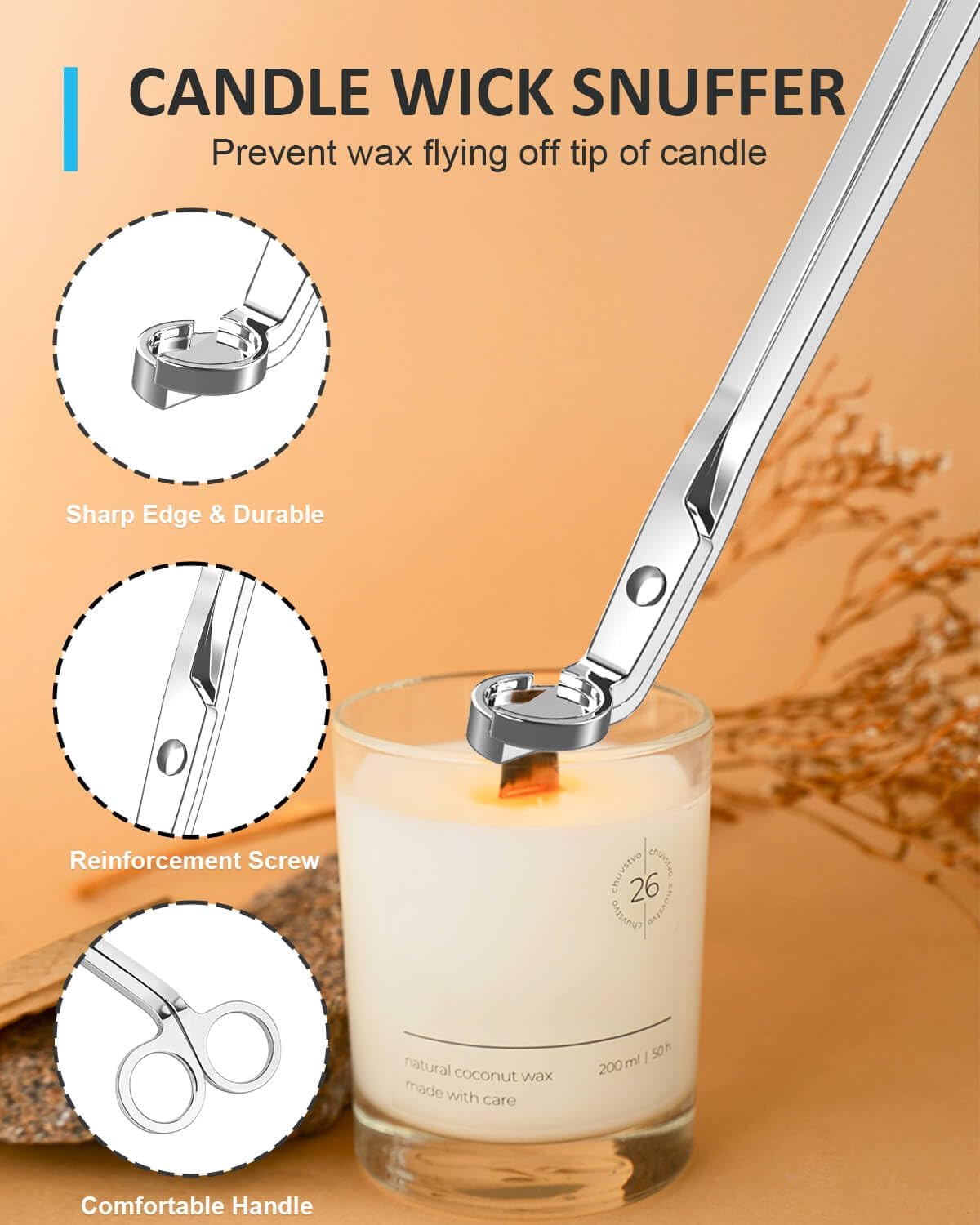 5 in 1 Candle Care Kit, Elegant Candle Wick Trimmer Set, Candle Lighter Set, Candle Snuffer, Candle Tray, Candle Wick Dipper, Candle Accessories Set for Candle Lover (Silver)