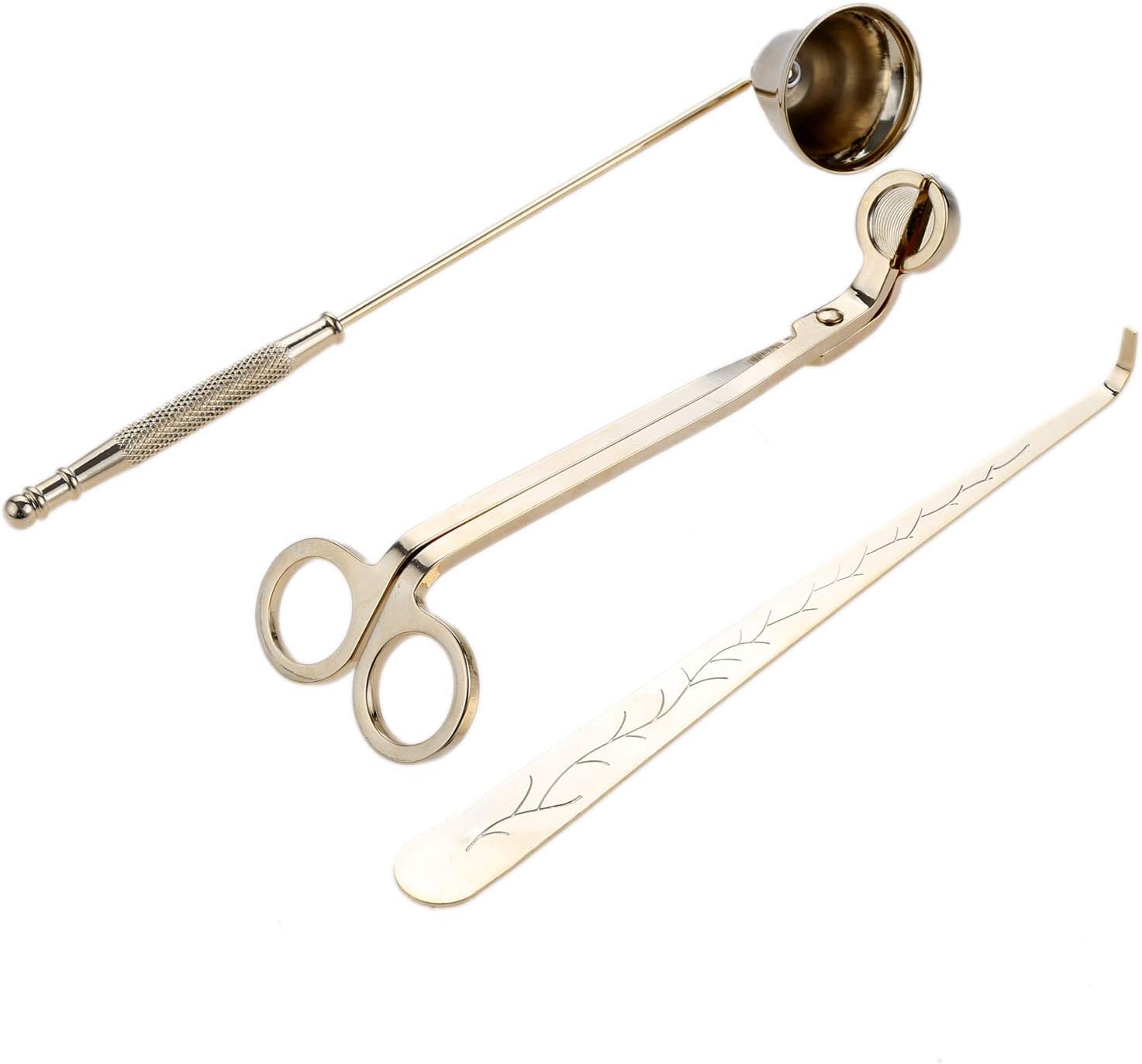 MUXSAM 3 in 1 Candle Tools Candle Accessory Set - Candle Snuffer, Candle Wick Trimmer, Candle Wick Dipper - Candle Cutter Candle Maintenance Kit Gift for Candle Lover(Gold)