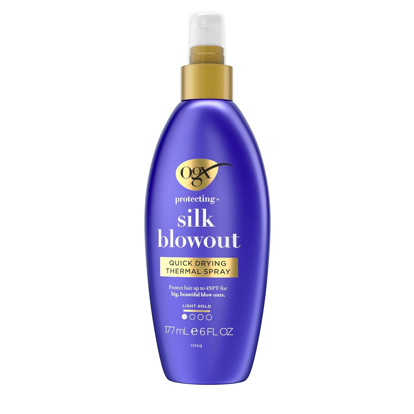 OGX Protecting + Silk Blowout Quick Drying Thermal Protection Spray, Heat Protectant Spray Shields Hair up to 450°F For Soft, Shiny Hair and Big, Beautiful Blowouts, Light Hold, 6 fl. oz