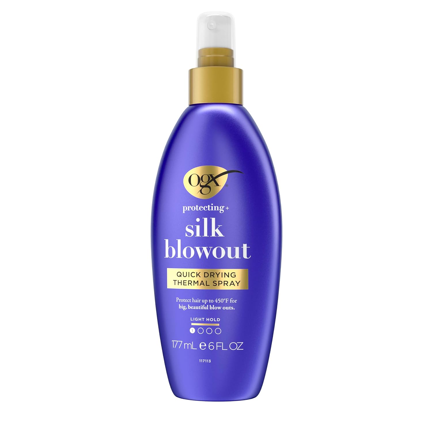 OGX Protecting + Silk Blowout Quick Drying Thermal Protection Spray, Heat Protectant Spray Shields Hair up to 450°F For Soft, Shiny Hair and Big, Beautiful Blowouts, Light Hold, 6 fl. oz