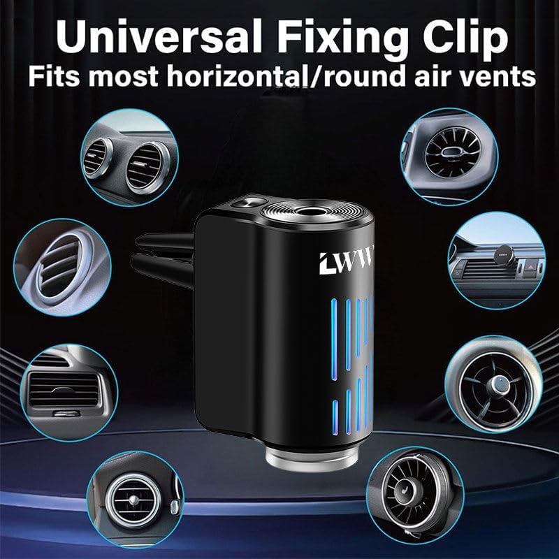 LWW Smart Car Air Freshener Diffuser, Rechargeable Car Aroma Diffuser with 3 Spray Modes & Color Light, Long Lasting Auto Scent Diffuser with 8 Essential Oils for Car Home Office, Black