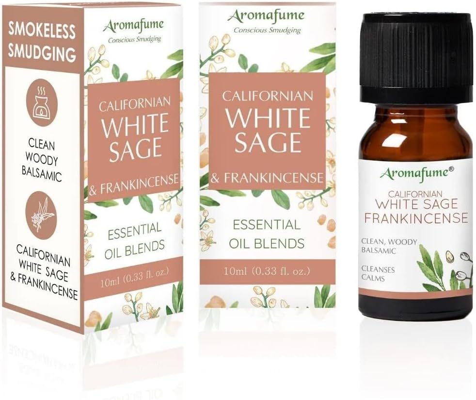 White Sage & Frankincense Essential Oil Diffuser Blend by Aromafume | 3x10ml/0.33 fl oz | Aromatherapy oil for cleansing negative energy, protection | Ethically sourced sage oil for smokeless smudging