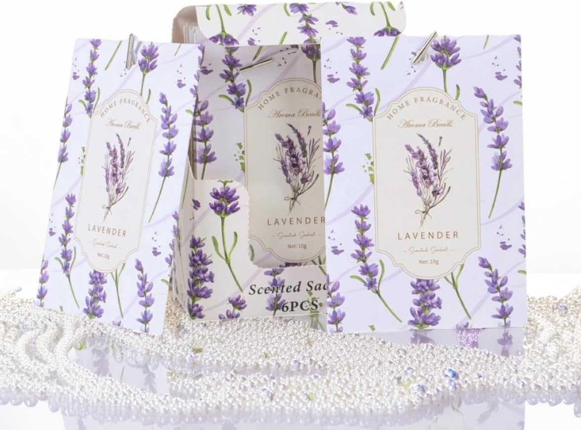 Lavender Sachets Bags for Drawers and Closets, Long-Lasting Air Fresheners for Dresser, Scented Sachets, Wardrobe Odor Eliminator - Closet Deodorizer Fragarance 6 Pack