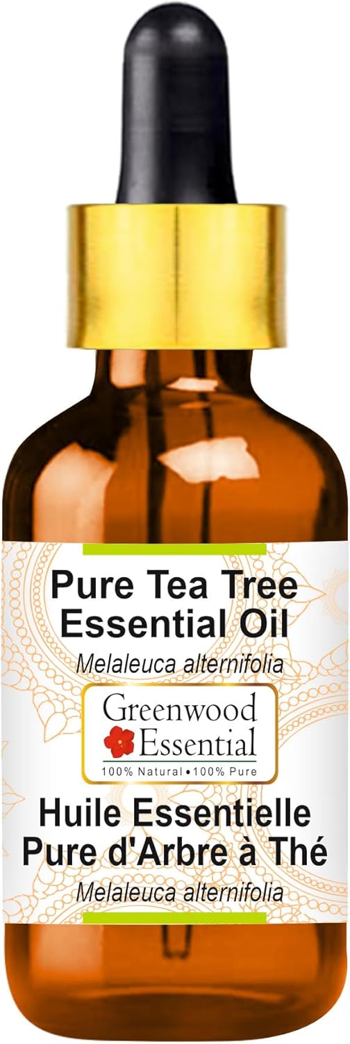 Greenwood Essential Tea Tree Essential Oil (Melaleuca alternifolia) with Glass Dropper | Pure | Non-Sticky | Non-Greasy | Lightweight | Men & Women | All Skin Types | Steam Distilled 15ml (0.50 oz)