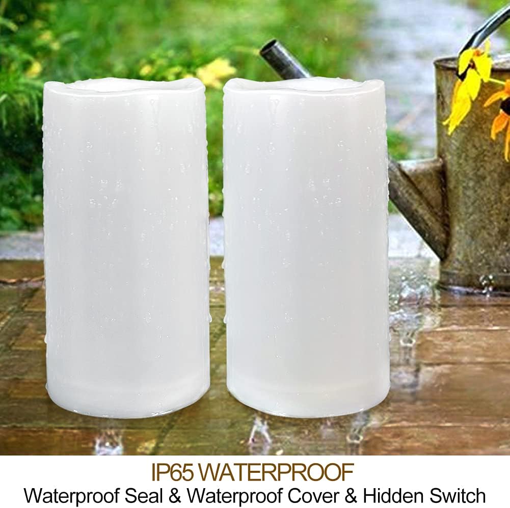 Pack of 2 Large Outdoor LED Pillar Candles 4x8 White with Timer and Remote – IP65 Waterproof Battery Operated LED Pillar Candles - Flickering Flameless Pillar Candles Unscented for Outside
