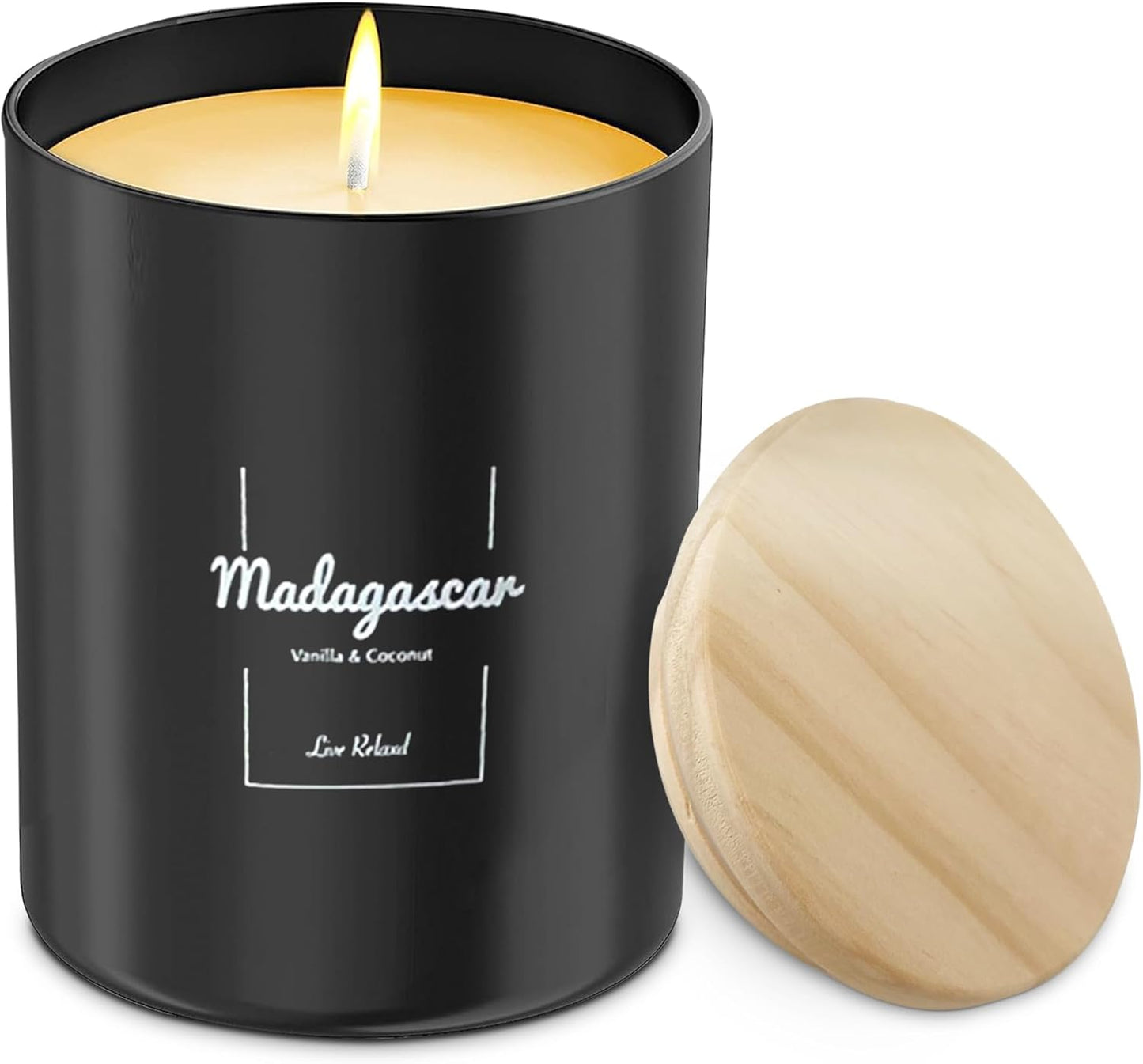 Premium Vanilla & Coconut Scented Candles (Madagascar), Natural Soy Candles Gifts for Women & Men, Hand Poured, Long Lasting Aromatherapy Essential Oil Candle, 8 Oz with 45 Hour Burn Time