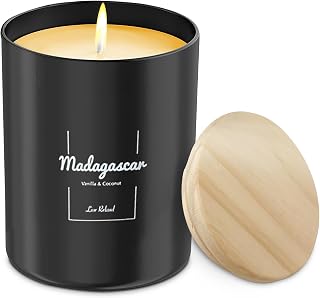 Premium Vanilla & Coconut Scented Candles (Madagascar), Natural Soy Candles Gifts for Women & Men, Hand Poured, Long Lasting Aromatherapy Essential Oil Candle, 8 Oz with 45 Hour Burn Time