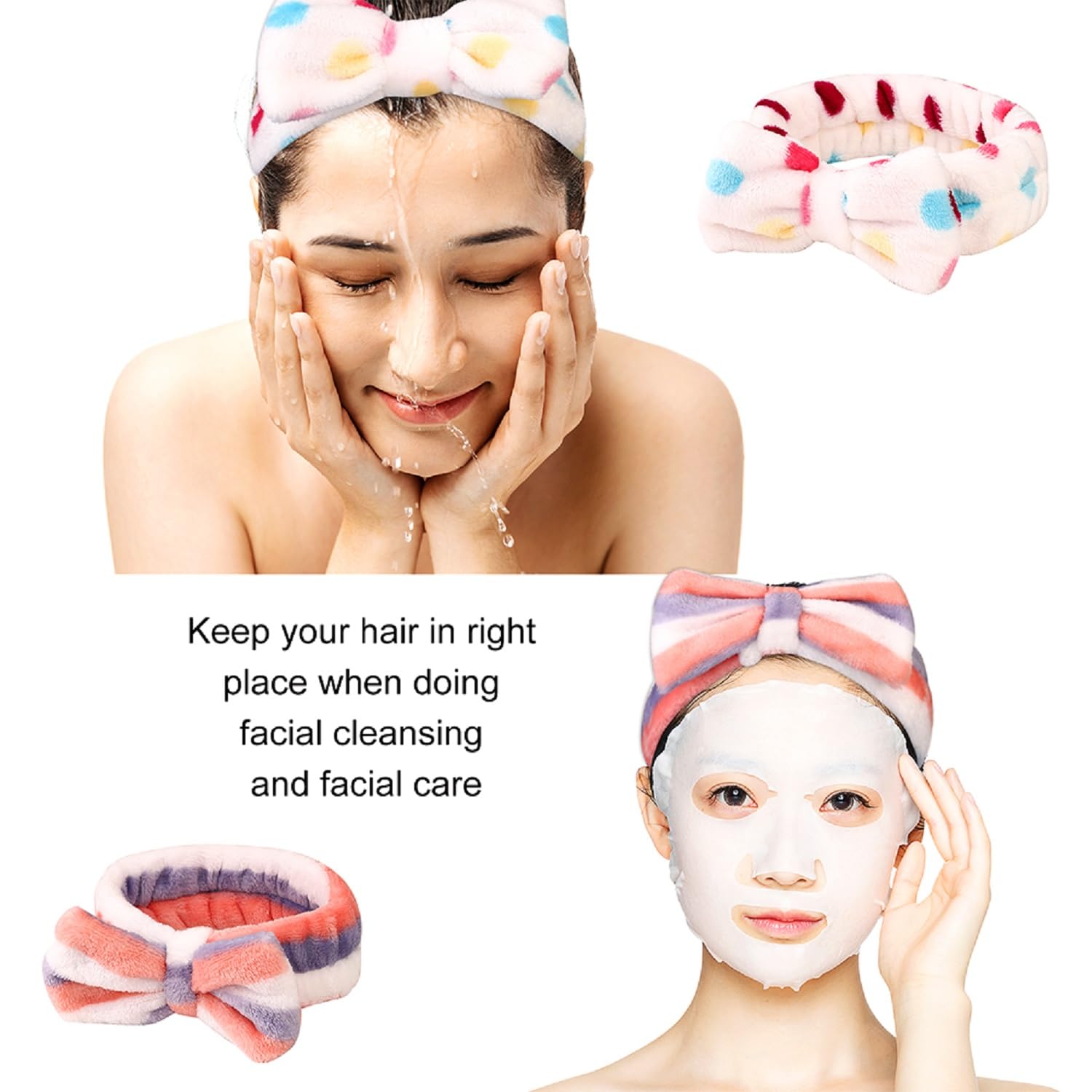 Hishexin 8 Pack Spa Headbands for Women, Soft Bow Skincare Headband for Washing Face, Skincare, Salon & Makeup, Bulk Spa Party Favors, Ideal Stocking Stuffers for Teen Girls