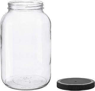 North Mountain Supply 1 Gallon Glass Jar Wide Mouth with Black Plastic Lid - USDA, BPA-Free, Made in the USA - for Fermenting, Storing, Canning, and Much More!