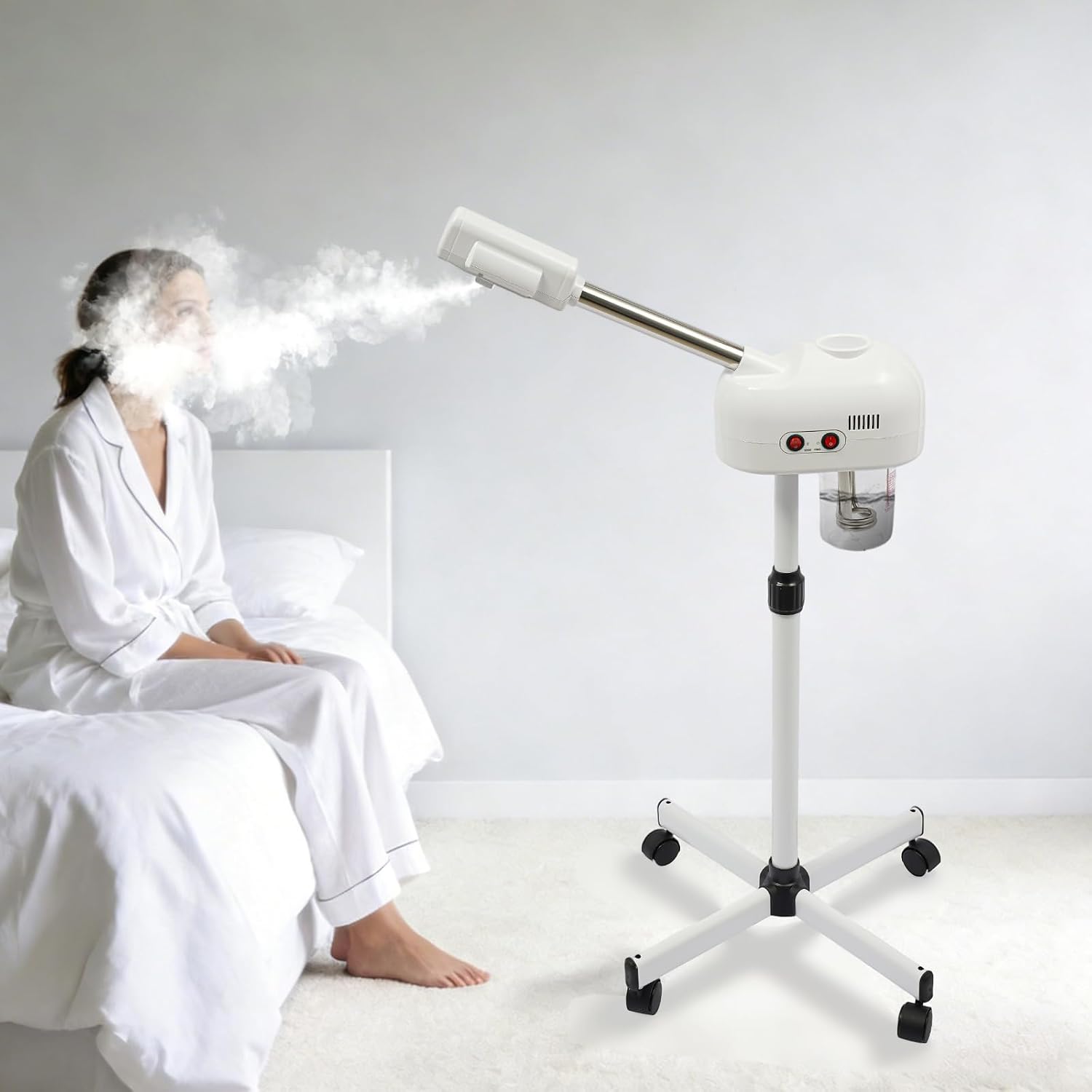 Hot Mist Facial Steamer, Adjustable Spa Steamer with 360° Rotating Nozzle, Floor Standing Facial Steamer with 44.1’’-52’’ Height for Home Office Salon