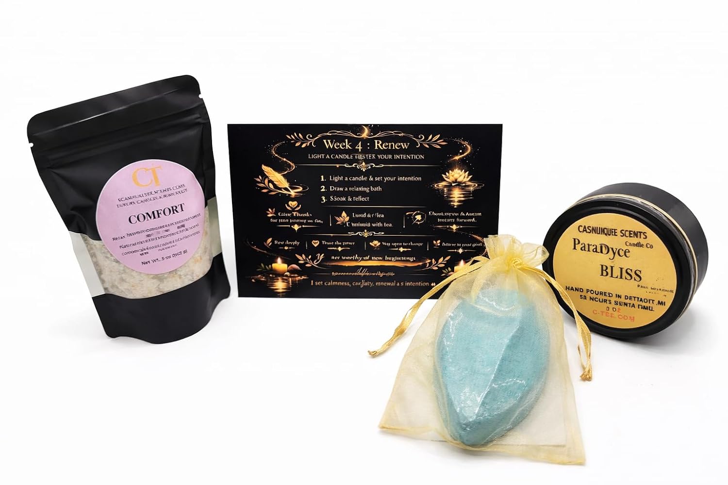 Moments of Me® Week 4 I Renew Ritual Bundle | Paradyce Bliss Candle & Comfort Bath Salt Set | Aromatherapy Self-Care Kit for Renewal, Relaxation & Emotional Reset