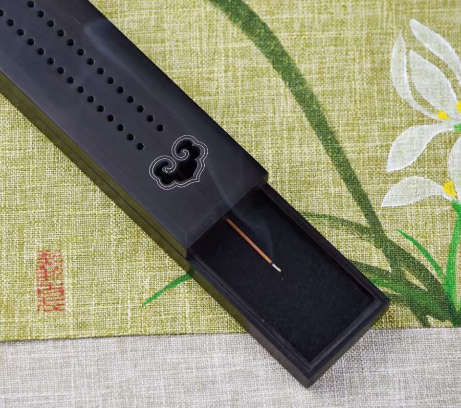 Premium African Ebony Incense Box - Silver Alloy Inlay - Handmade